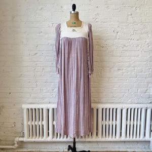 True Vintage 1970s Lavender and White Embroidered Indian Cotton Dress