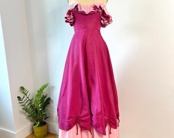 Vintage 1980s Silk Taffeta Two Piece Pink Evening Gown and Skirt, 1980s Pink Prom Dress