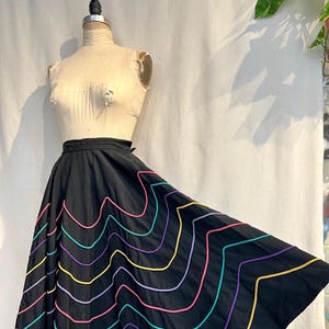 Vintage 1950s XXS/XS Multicolor Textured Full Swing Skirt, 1950s Multicolor Circle Skirt