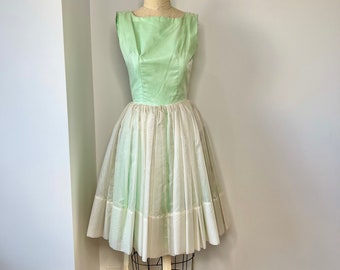 Vintage 1950s Green & White Polka Dotted Fit and Flare Dress