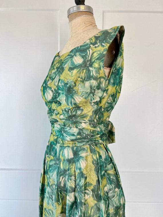 Vintage 1950s/60s XXS/XS Blue & Green Floral Dress - image 5