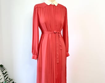 Vintage 1980s Diane Von Furstenberg Pink & White Pleated Shirt Dress