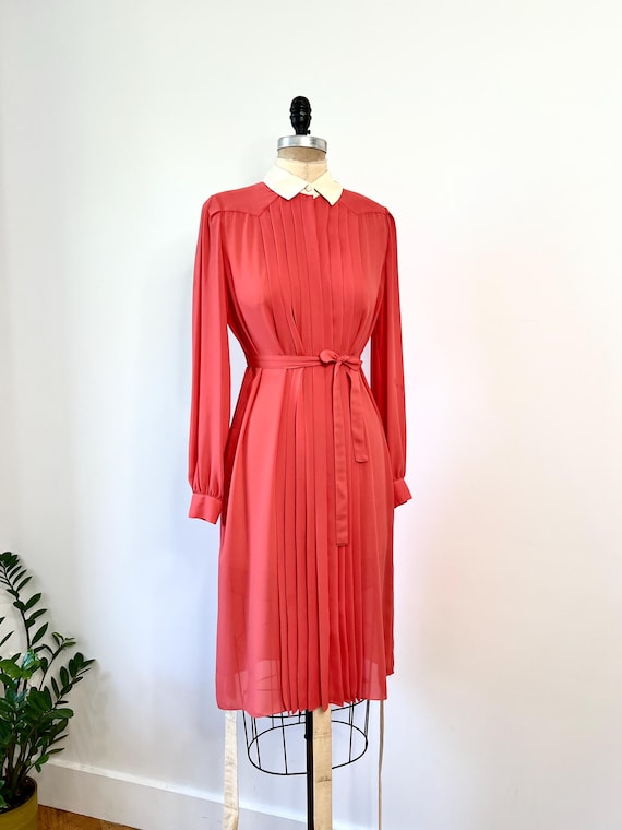 Diane von Furstenberg, Vintage 1980s Diane Von Furstenberg Pink & White Pleated Shirt Dress