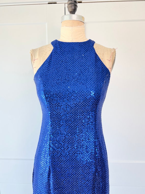 Vintage 1990s S/M Blue Sequin All That Jazz Bodyc… - image 3