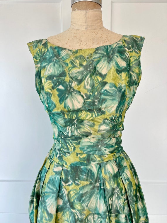 Vintage 1950s/60s XXS/XS Blue & Green Floral Dress - image 3