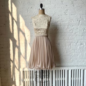 Vintage 1960s Pleated Lurex Jacquard Mini Dress