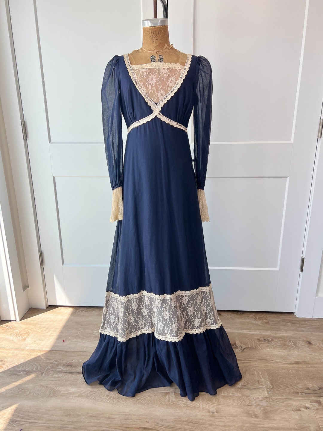 Rare Vintage 1970s Bohemian Gunne Sax Navy Blue Prairie Dress - Etsy