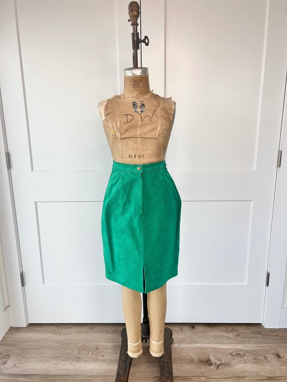 Vintage XXS Green Suede Leather Skirt Made in Braz