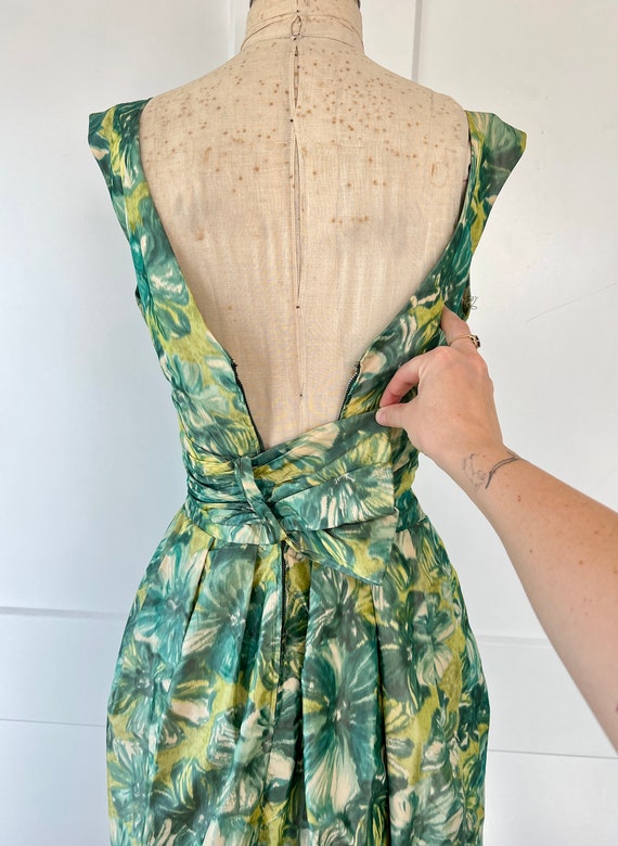 Vintage 1950s/60s XXS/XS Blue & Green Floral Dress - image 8