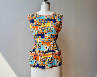 Vintage jaren 60 mod bloemenkiel | Vintage retro bloementuniek met open achterkant