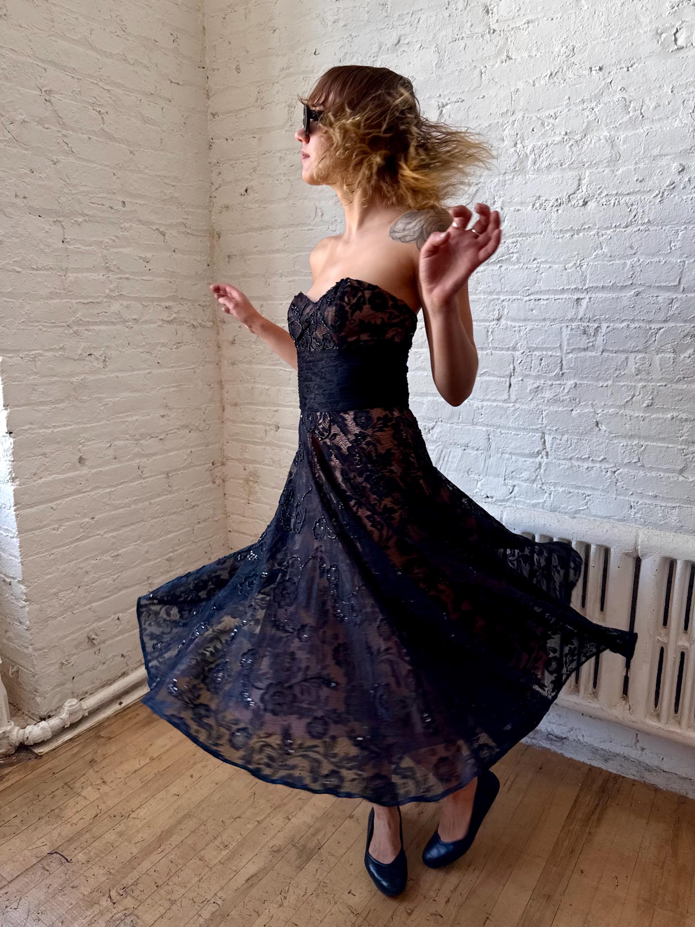 strapless open back dress Motel Teardrop Prom Dress in Black and Nude Mesh – motelrocks.com main image 0