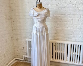 Vintage 1950er Jahre Schulterfrei Spitze Brautkleid, Romantische Boho Braut