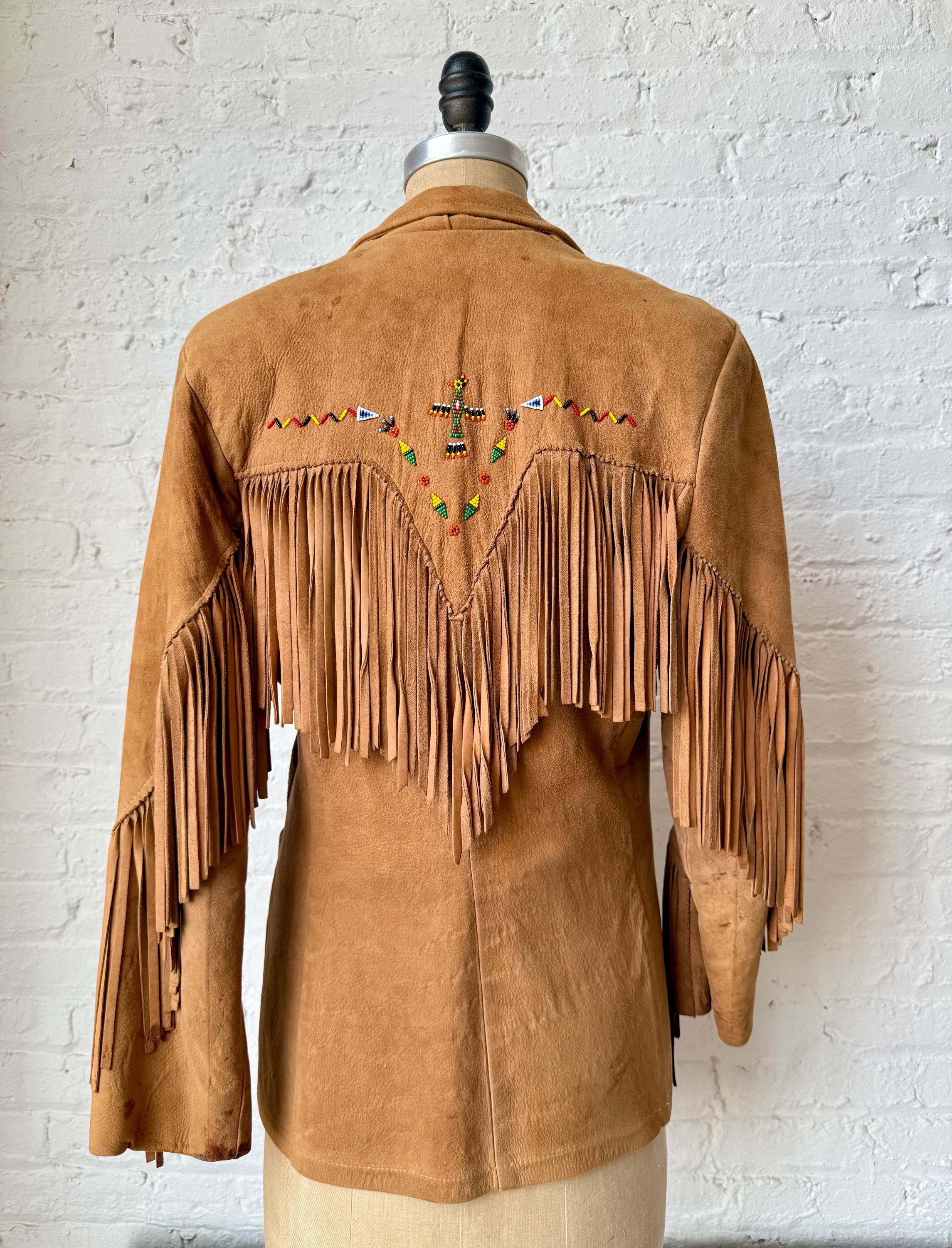 Vintage 1950s S/M Buckskin Leather Fringe Beaded Jacket - Etsy