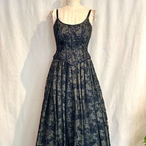 Vintage 1980s/90s Caché XS/S Corset Lace Bustier Fit & Flare Evening Dress, Vintage 1990s Grunge Prom Dress