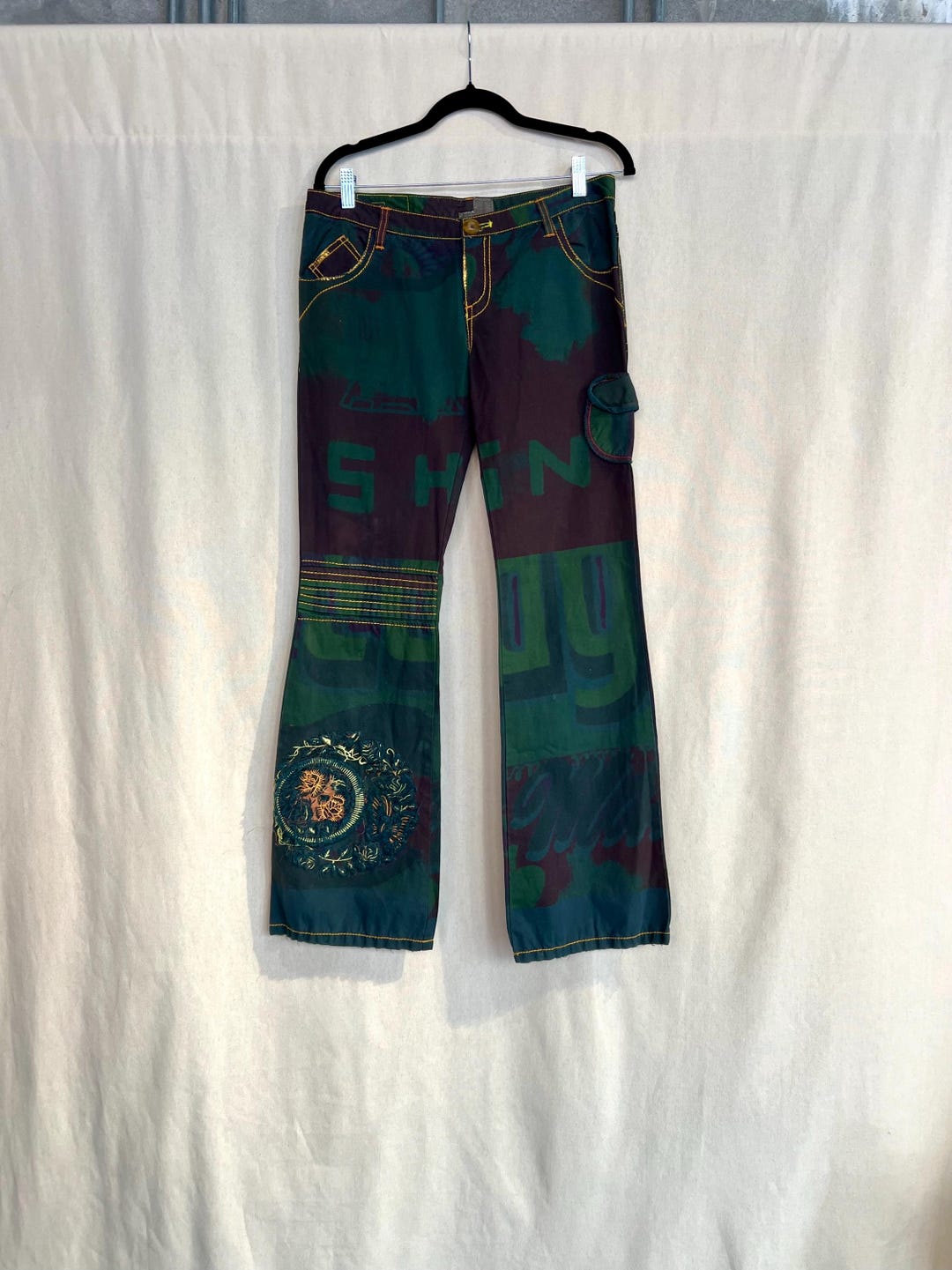 Vintage Y2K Custo Barcelona Embroidered Text Print Cargo Pants, Y2k ...