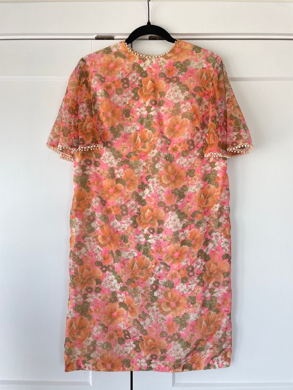 1960s Bright Floral Cosmo Flower Shift Dress - image 5