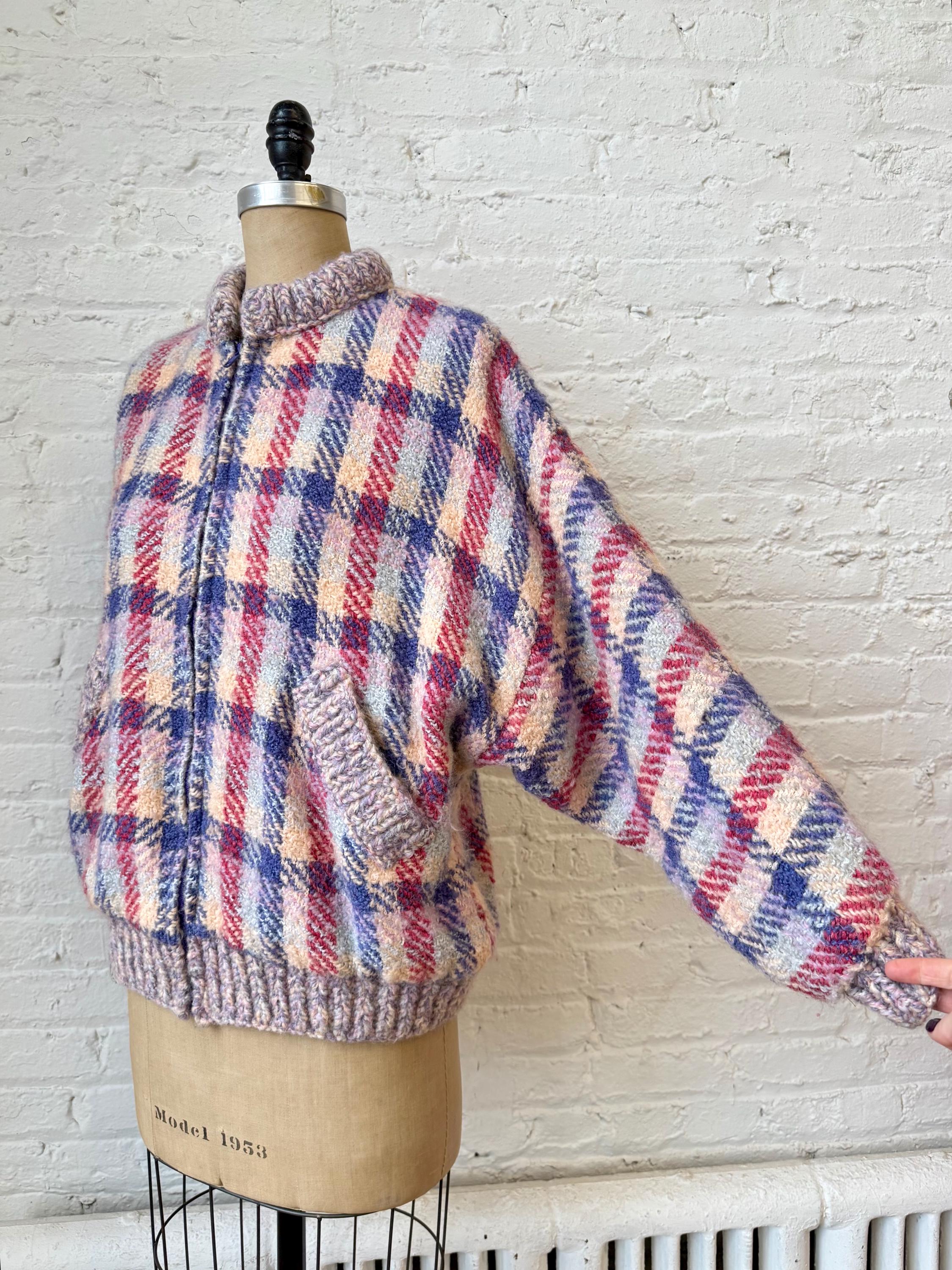 Vintage 1980s Plaid Tweed Zip up Dolman Sleeve Jacket - Etsy Israel