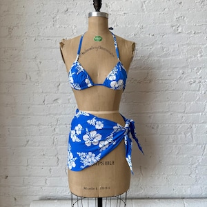 Vintage 1970s Kamehameha Cotton Hawaiian Print Bikini & Wrap Skirt Set