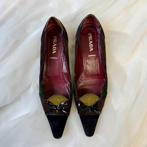 Vintage Prada Colorblock Suede Pointed Toe Flats