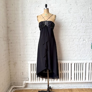 Vintage 1990s Black Asymmetrical Embellished Evening Dress