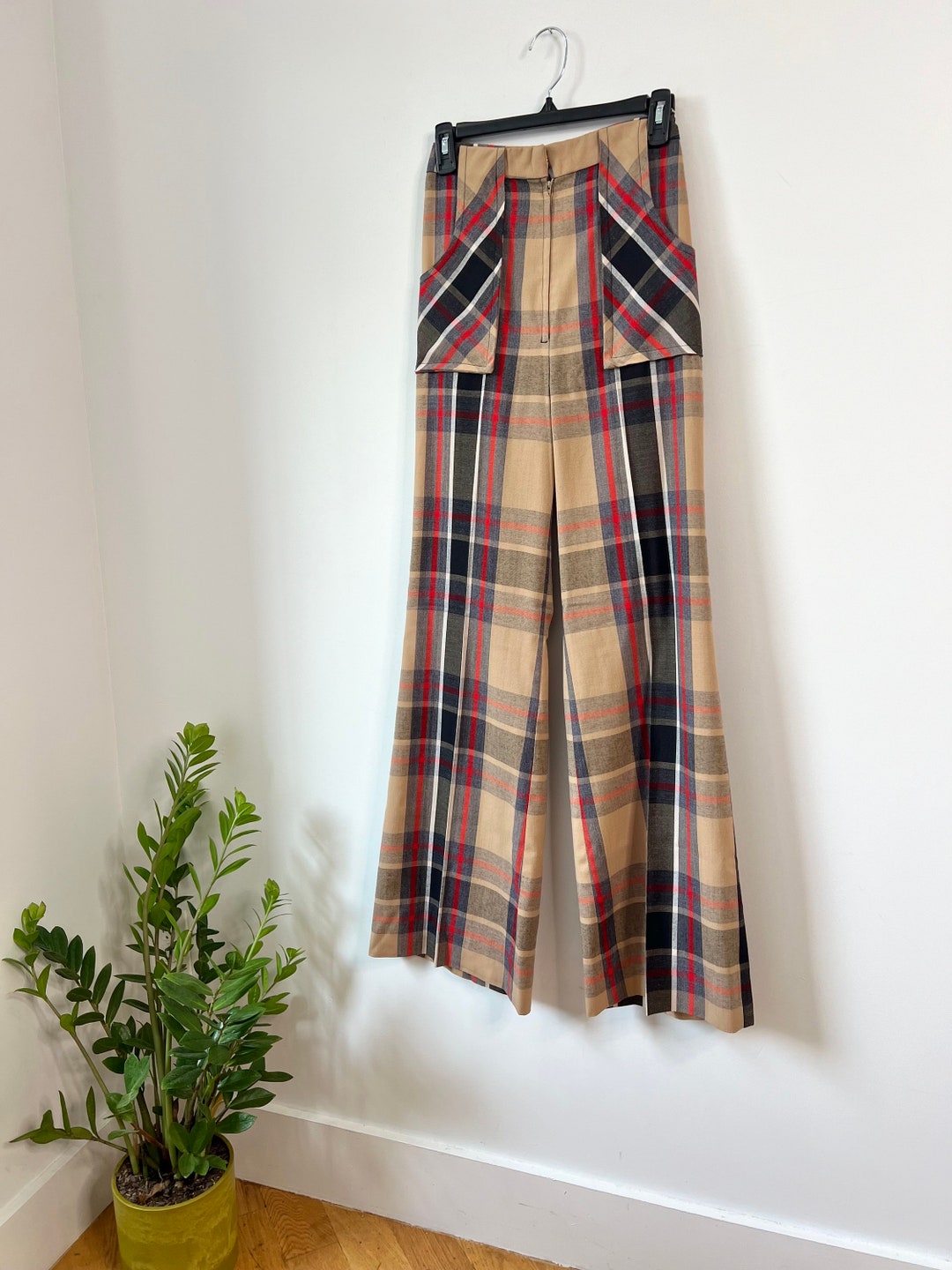 Retro 70s Floral Striped High Waist Wide Flared Trousers