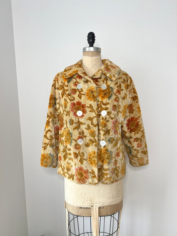 Vintage 1960s Floral Chenille Tapestry Coat