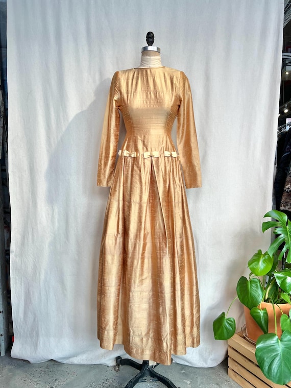 retro gold dress 1960s Gilded Gold Fringe Dress, sz. M main image 0