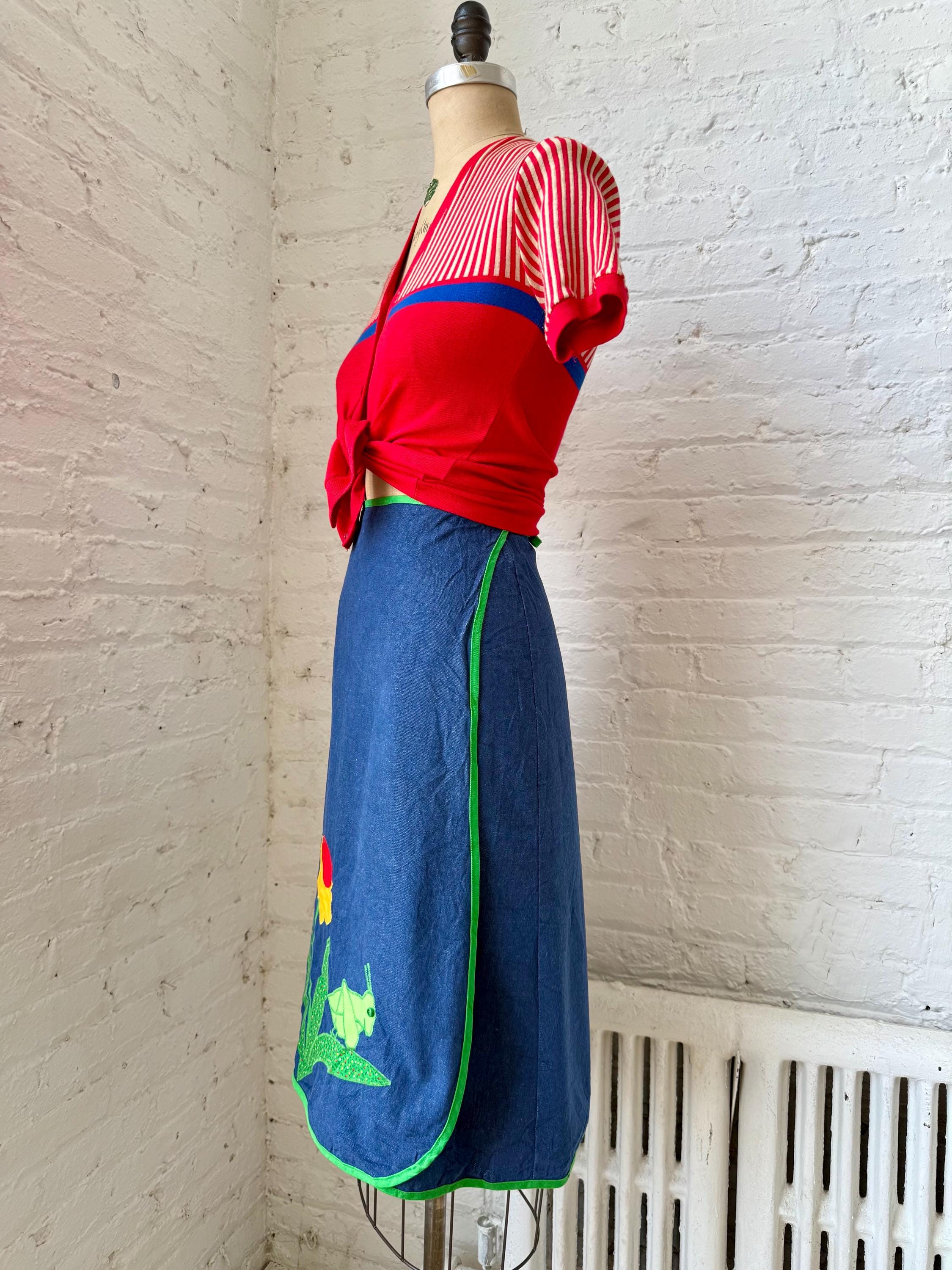 スカート 70s Flower Piping Wrap Skirt Vintage 70's Flower Wrap Skirt Tulip Applique Skirt - Etsy