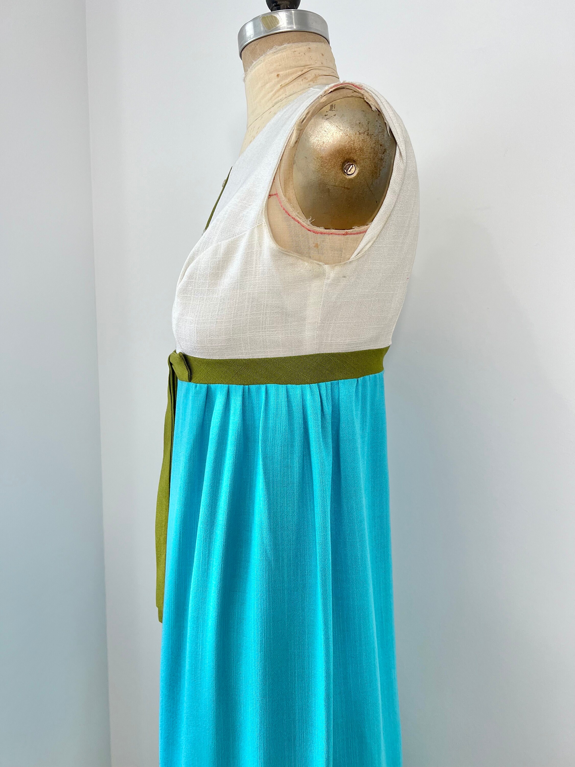 Vintage 1960s S/M Empire Waist Color block Maxi Dress