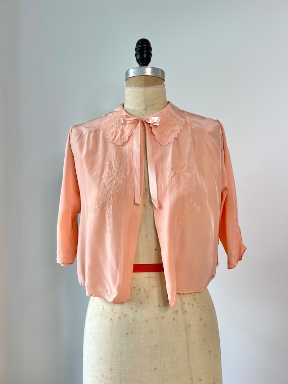 Vintage 1930s Pink Embroidered Silk Bed Jacket