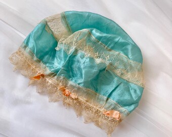 Antique 1920s Silk Lace Night Cap Hat - Etsy display picture 2