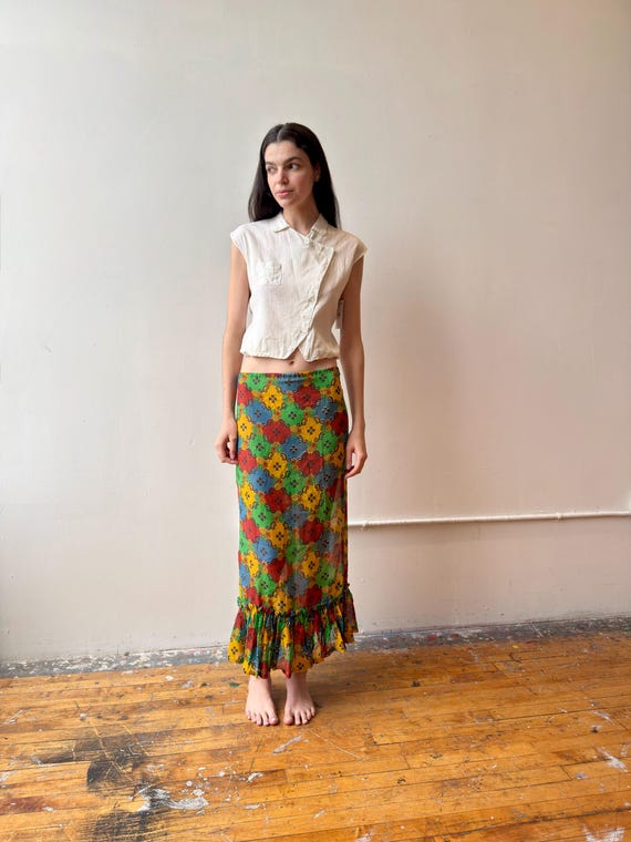 True Vintage 1970s Floral Tile Print Skirt