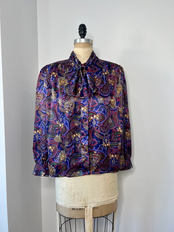 Vintage 1980s Abstract Purple, Red & Black Paisley