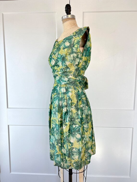 Vintage 1950s/60s XXS/XS Blue & Green Floral Dress - image 6