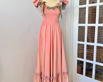 Vintage jaren 1950 XS/S Taft Roze Avondjurk met Fluwelen Strikjes