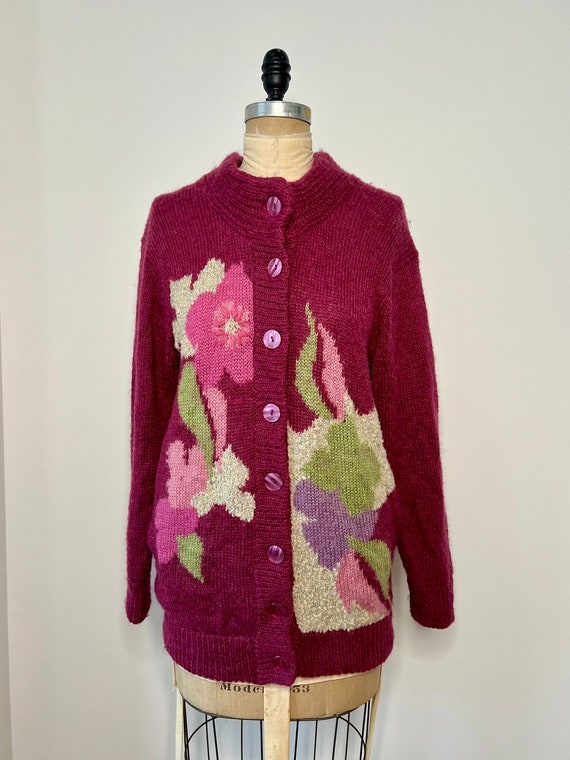 Vintage Retro Mod Floral Button Down Wool Cardigan