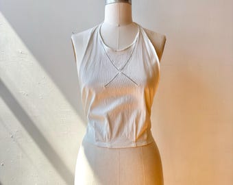 Antique Cotton Halter Neck Top | Backless White Festival Top