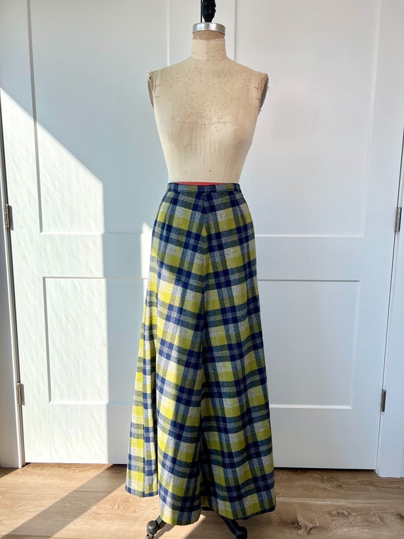 1960s S/M Green & Blue Plaid Wool Vest, A-line Sk… - image 2