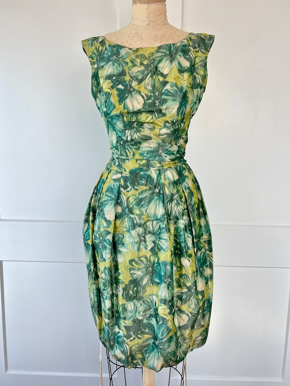 Vintage 1950s/60s XXS/XS Blue & Green Floral Dress - image 2