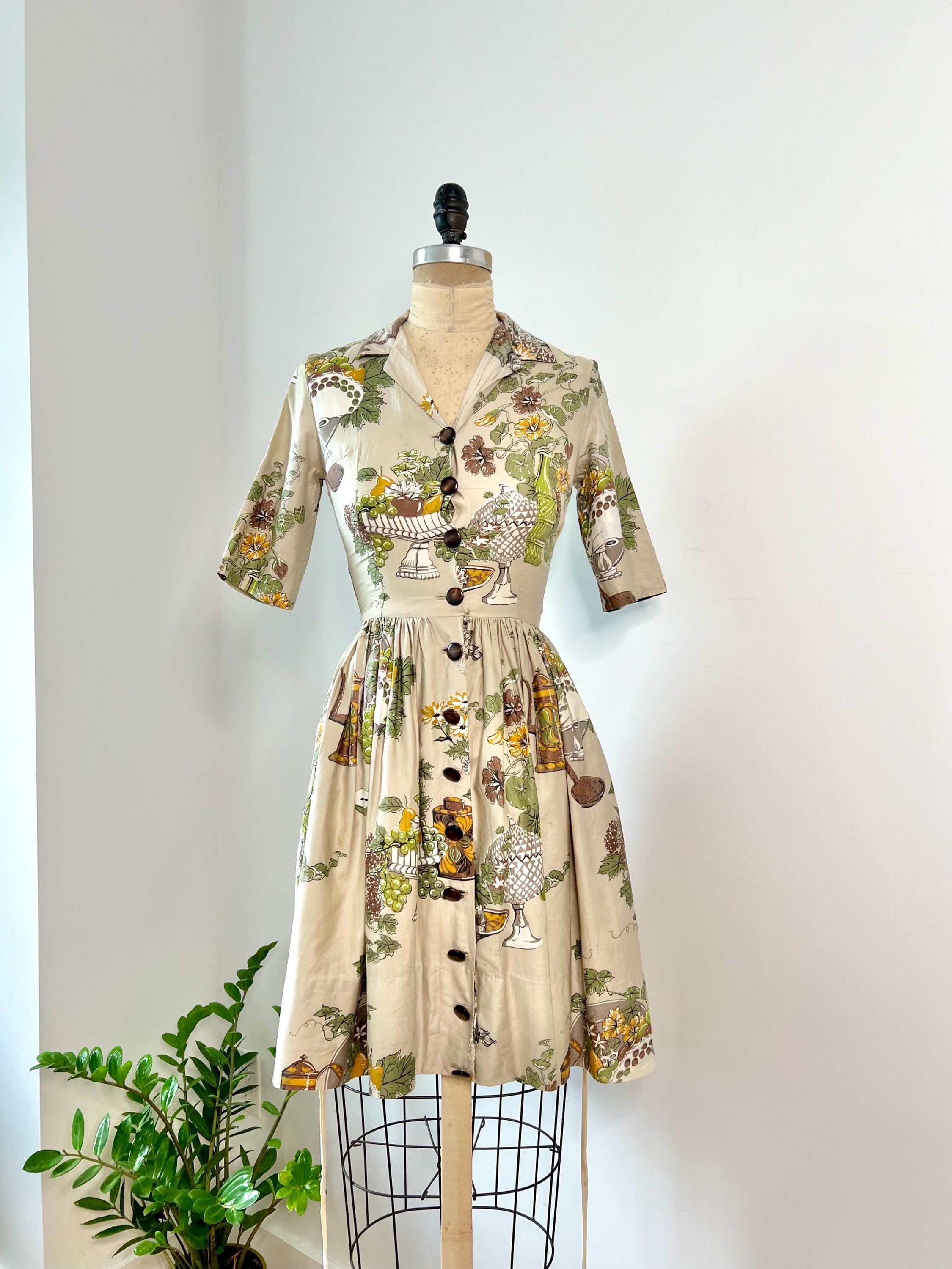 1950s Postcards from France Novelty Print Dress | XS/S