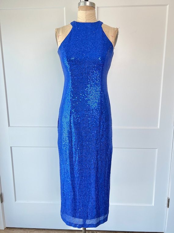 Vintage 1990s S/M Blue Sequin All That Jazz Bodyc… - image 2
