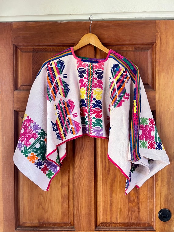 Vintage Cropped Guatemalan Huipile S-L Heavily Em… - image 1