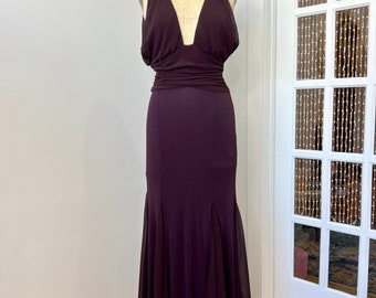 Ralph Lauren Purple Label lage rug chiffon aubergine paarse Griekse jurk