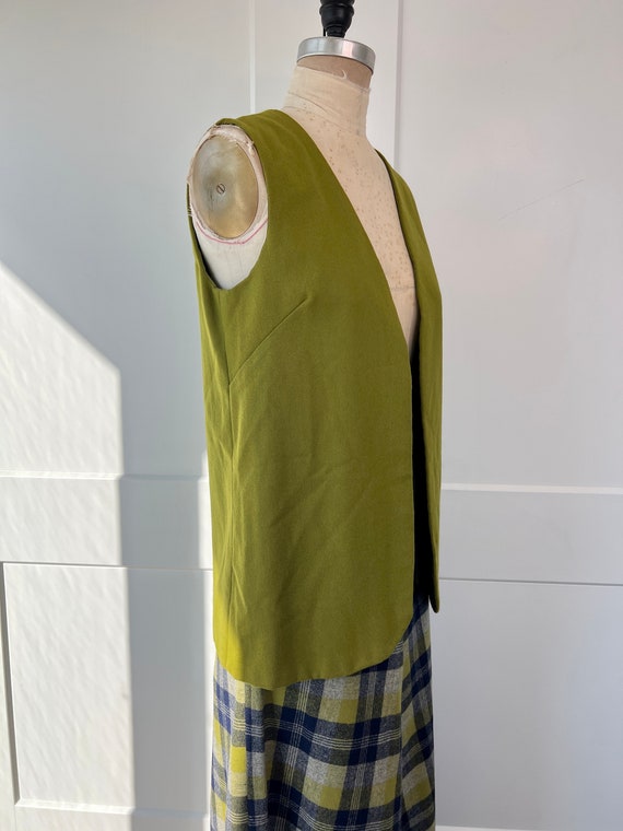 1960s S/M Green & Blue Plaid Wool Vest, A-line Sk… - image 8