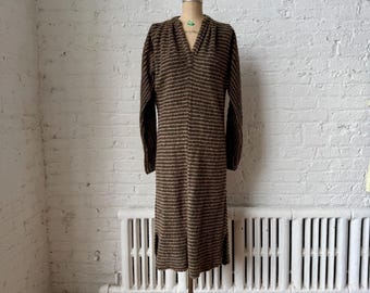 True Vintage 1970s Wool Knit Multicolor Long Sleeve Maxi Dress
