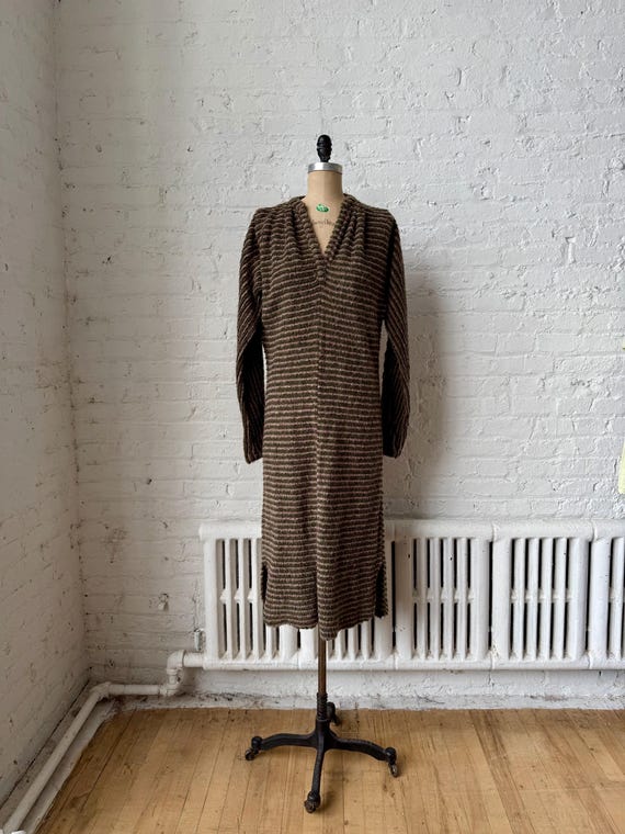 True Vintage 1970s Wool Knit Multicolor Long Sleeve Maxi Dress