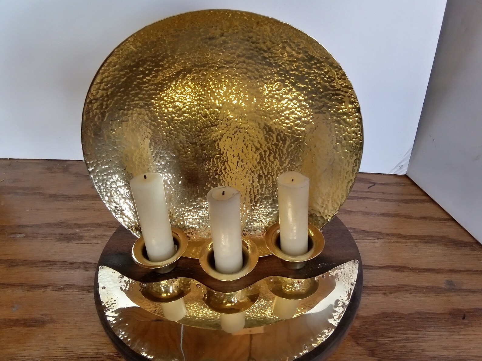 Candle Reflector candle holder brass and walnut wood brass Etsy