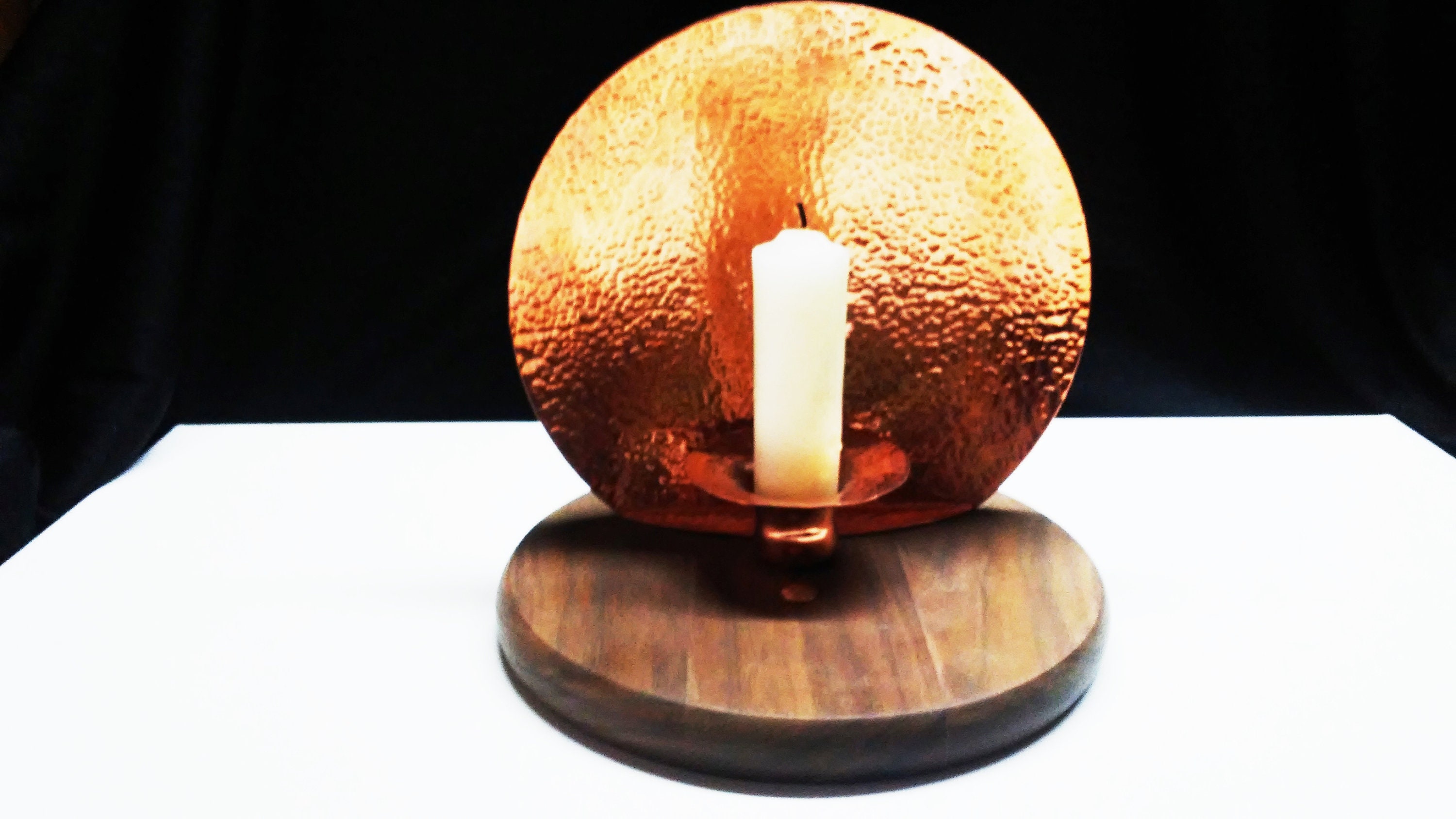 Candle Reflector candle holder copper and walnut wood brass Etsy