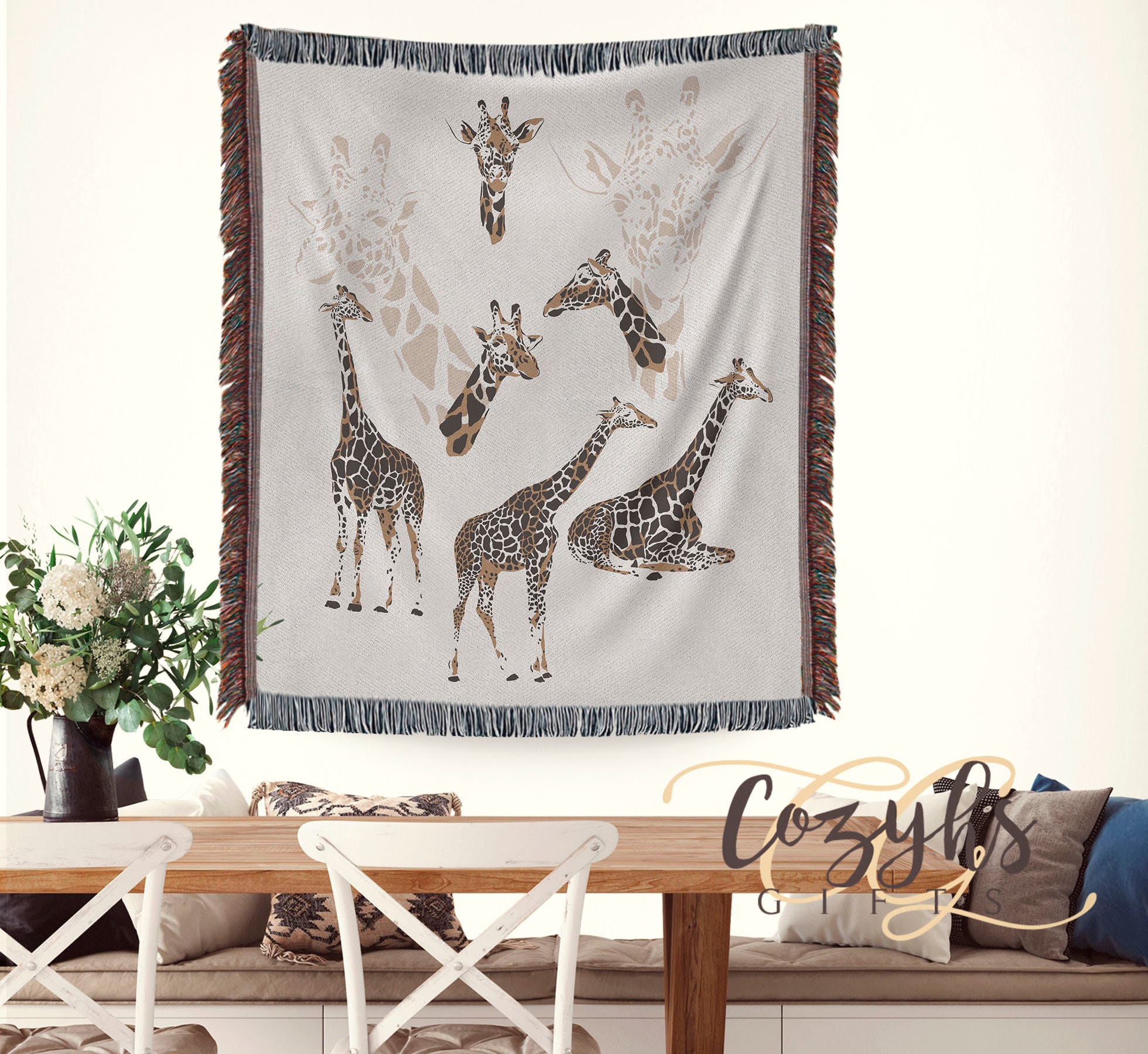 Woven Throw Blanket Giraffes Giraffes Throw Blanket Woven Etsy