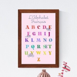 Printable French Alphabet Children&#39;s Poster, Pink - Digital File Download